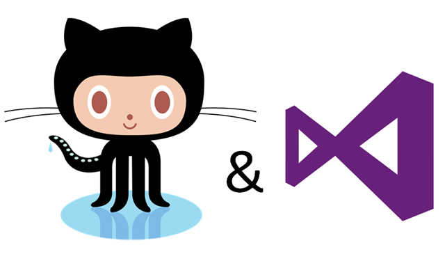 Blog title image showing github octocat and Visual Studio Logo