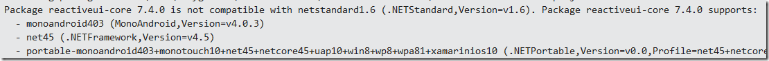 Error message that .Net Standard library is not among the supported .Net Frameworks of this NuGet package