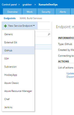 Adding a new service endpoint which includes a GitHub option.